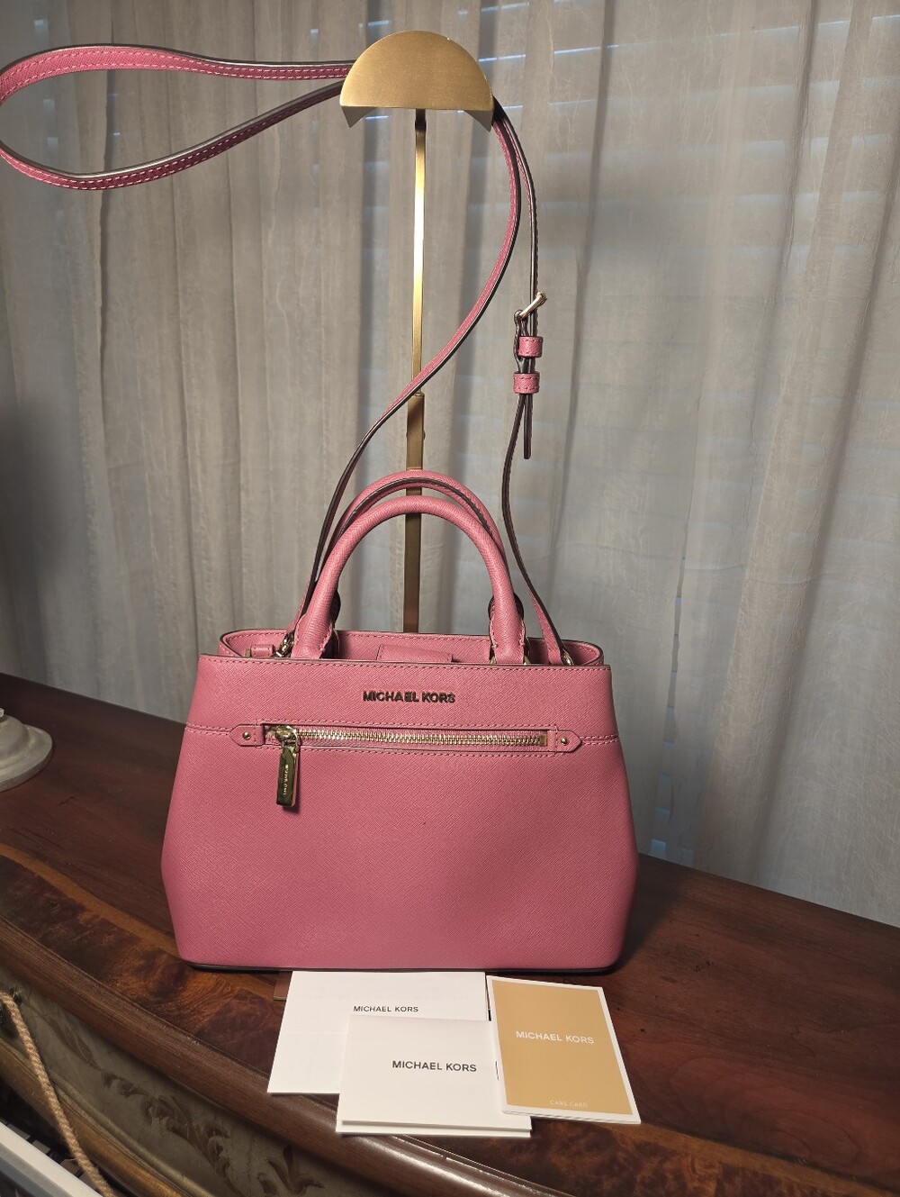Michael Kors Pink Leather Top-Handle Satchel with Adjustable Strap